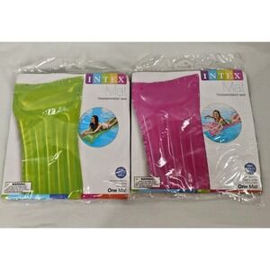 2 Intex Pool Floating Mat Pink/Green Transparent Raft W/Headrest 72X 27 NEW